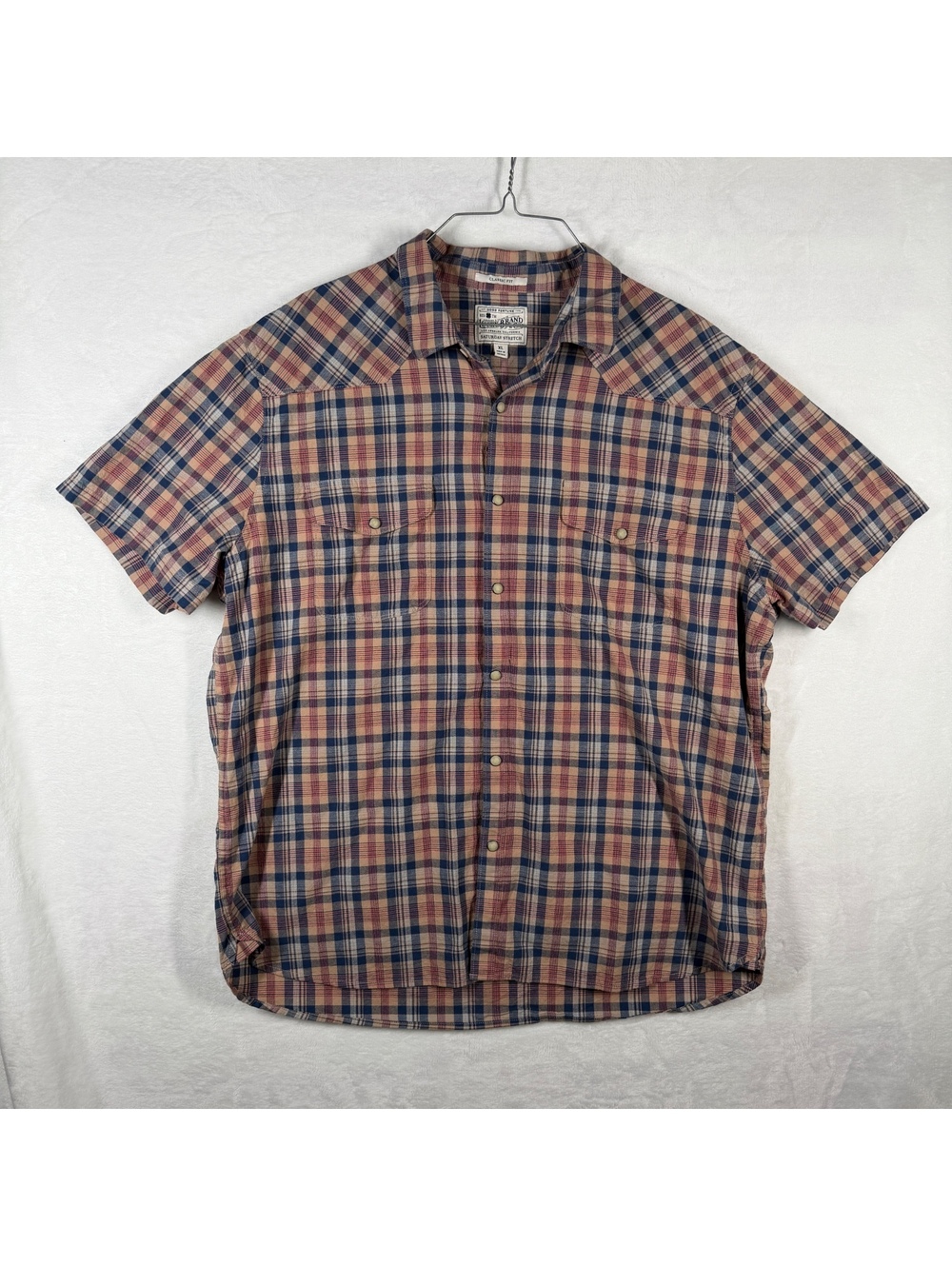 Lucky Brand Western Pearl Snap Shirt Mens XL Plaid Saturday Stretch
